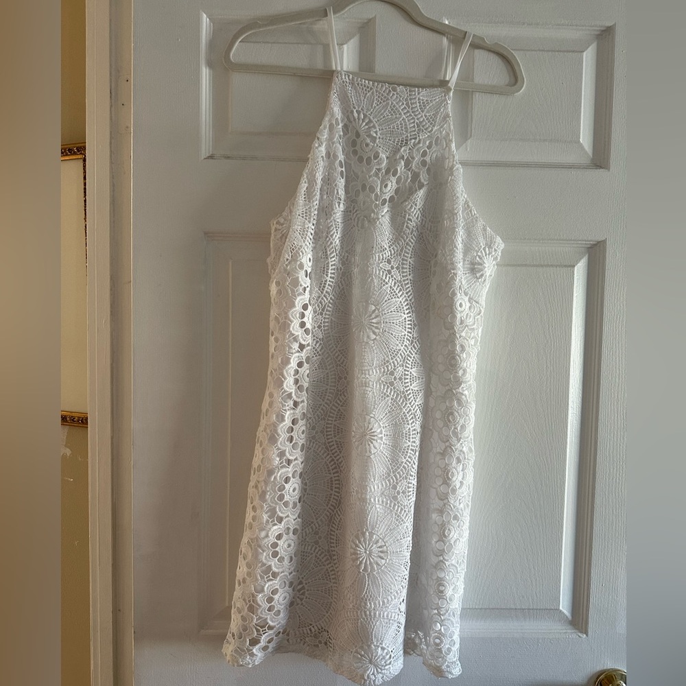 White High Neck mini Lace dress